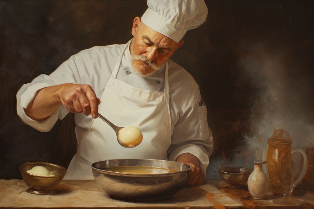Chef whisking egg painting ladle adult. AI generated Image by rawpixel.