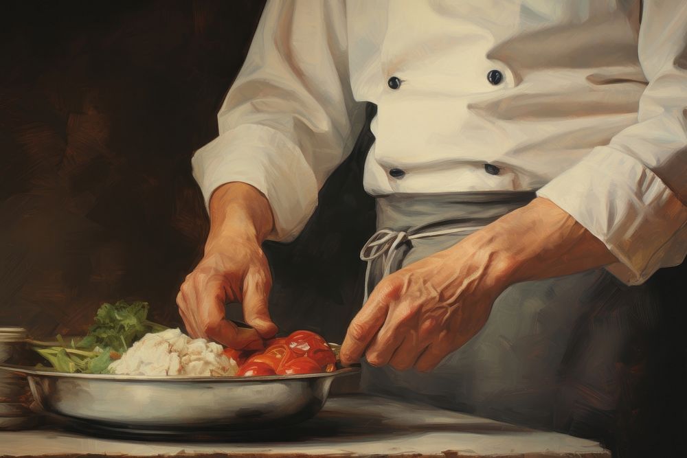 Painting cooking adult chef. AI generated Image by rawpixel.
