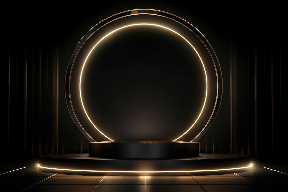 Geometric shape lighting black stage. AI generated Image by rawpixel.