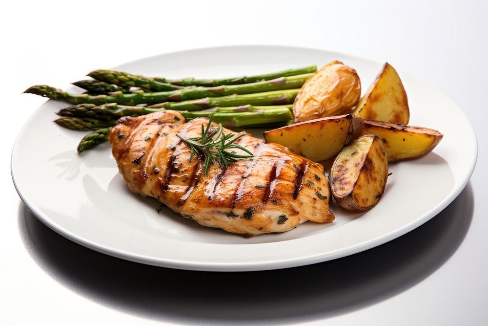 Grilled chicken asparagus plate vegetable. AI generated Image by rawpixel.