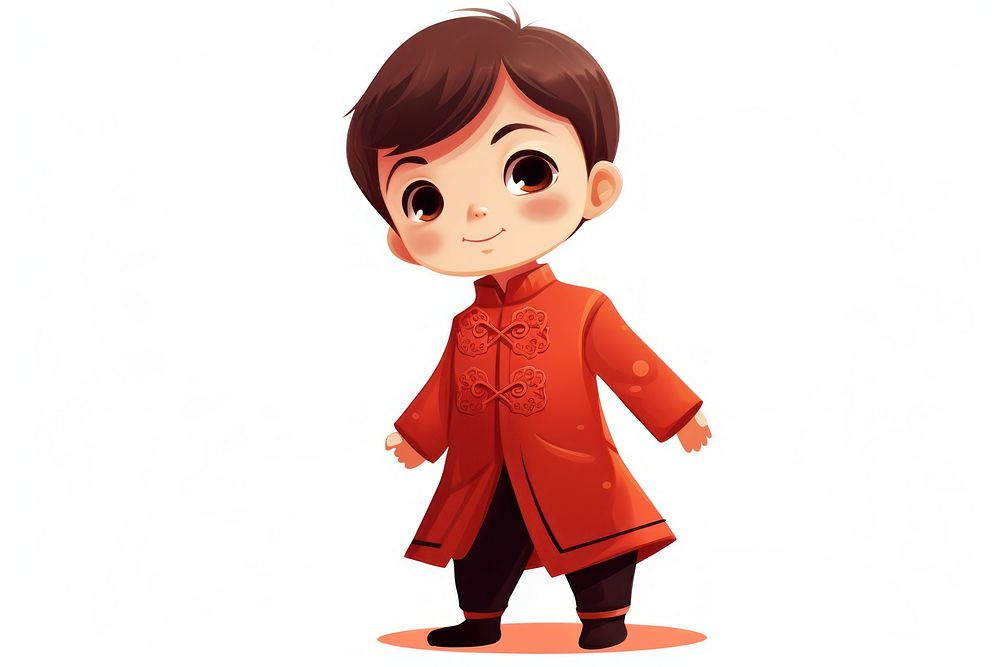 Qipao Chinese little boy Chinese new Year cartoon. AI generated Image by rawpixel.