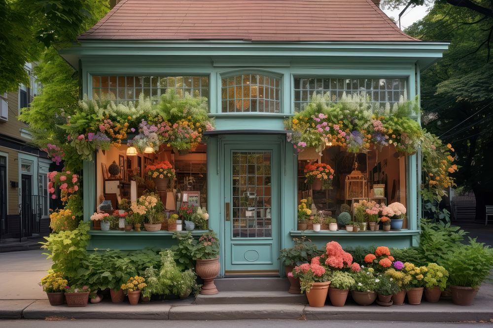 Flower shop architecture building outdoors. 
