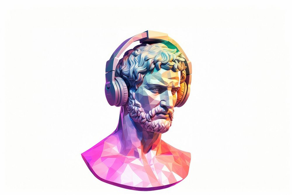 Greek scupture wearing headphone headphones art headset. AI generated Image by rawpixel.