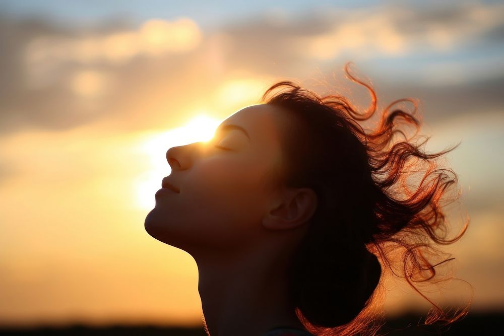 Woman head sky sunlight outdoors. AI generated Image by rawpixel.
