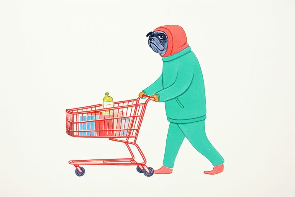 Pug dog shopping consumerism supermarket groceries. AI generated Image by rawpixel.