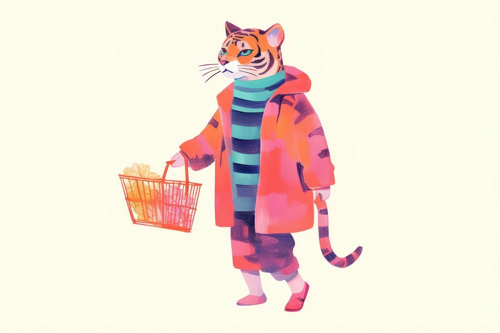 Tiger shopping basket mammal coat. AI generated Image by rawpixel.