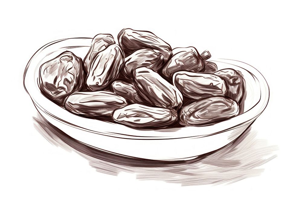 Dried dates in plate sketch drawing food. AI generated Image by rawpixel.