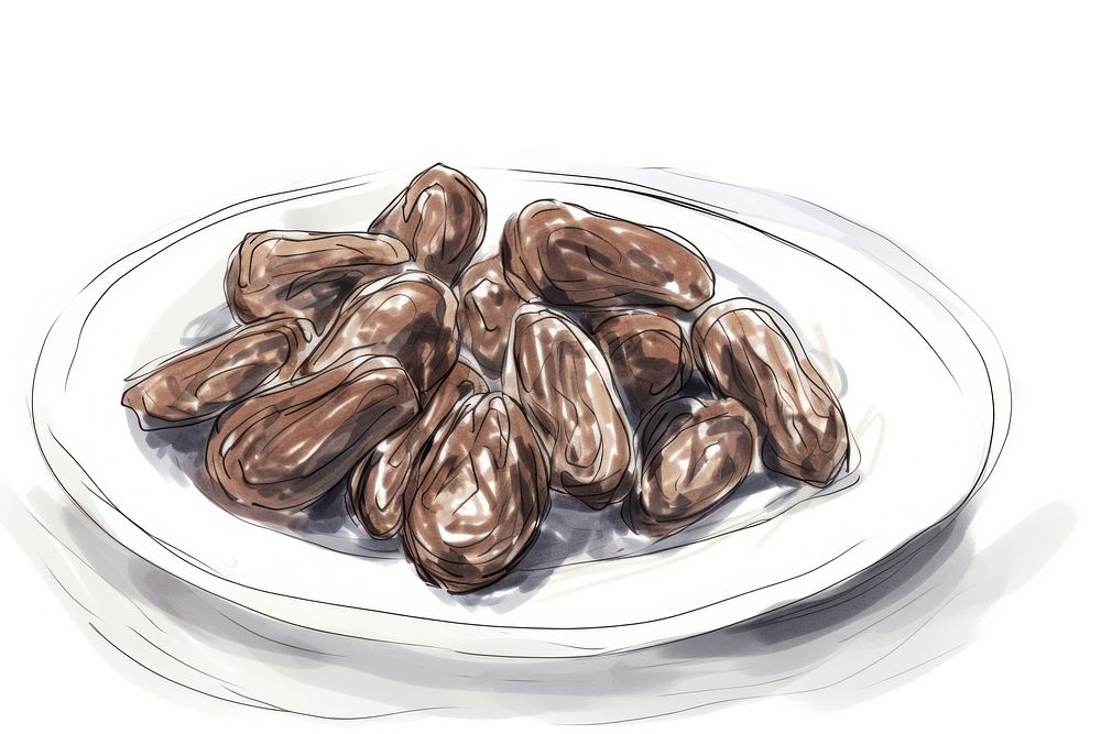 Dried dates in plate sketch food confectionery. AI generated Image by rawpixel.