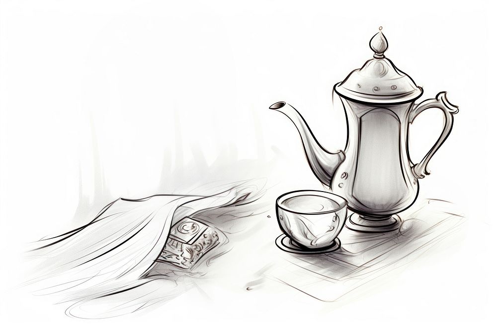 Arabian tea sketch drawing teapot. AI generated Image by rawpixel.