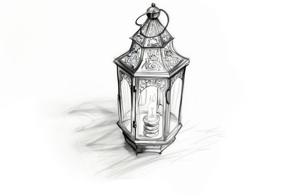 Eid mubarak lantern sketch drawing lamp. AI generated Image by rawpixel.