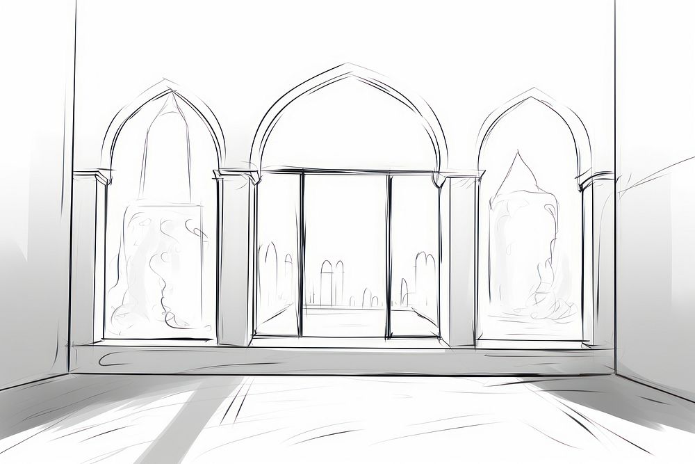 Mosque window sketch architecture drawing. AI generated Image by rawpixel.