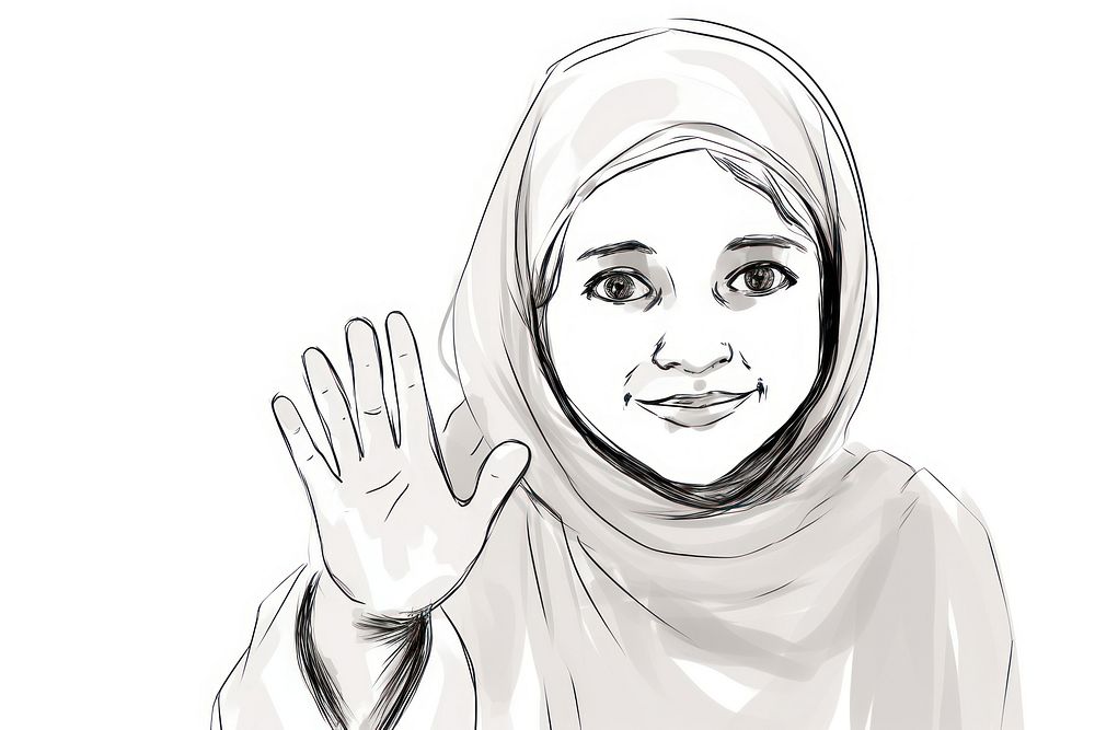 Muslim ten year-old girl sketch drawing adult. AI generated Image by rawpixel.