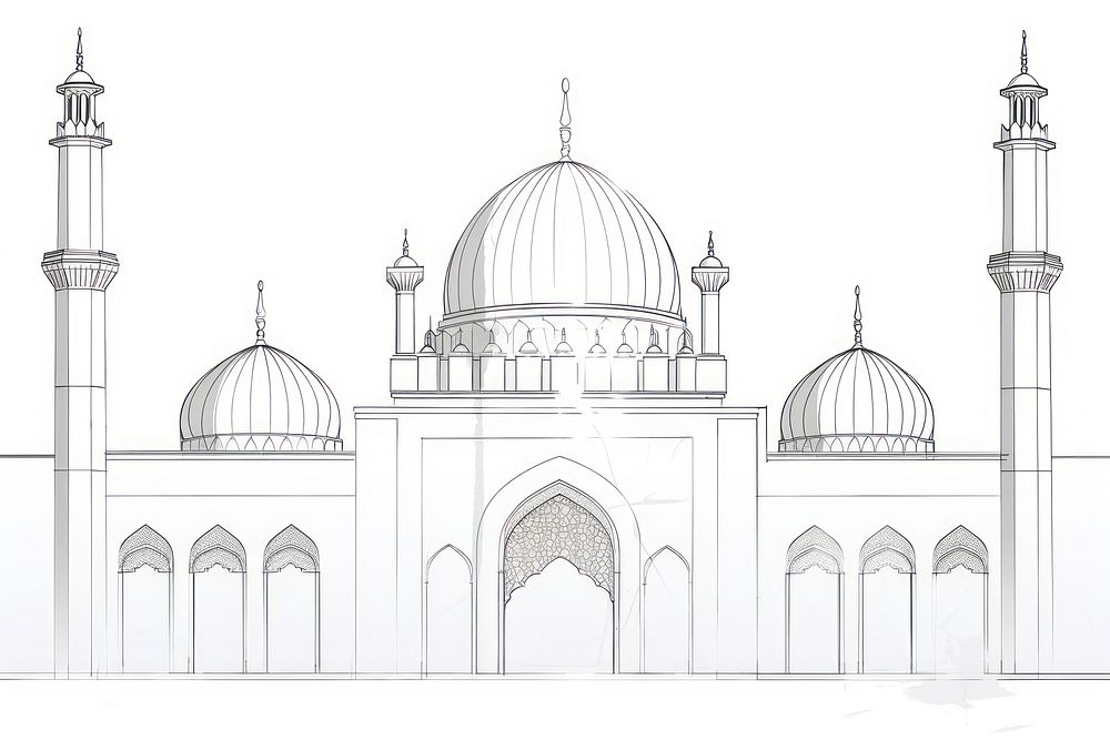 Mosque facade sketch architecture building. AI generated Image by rawpixel.