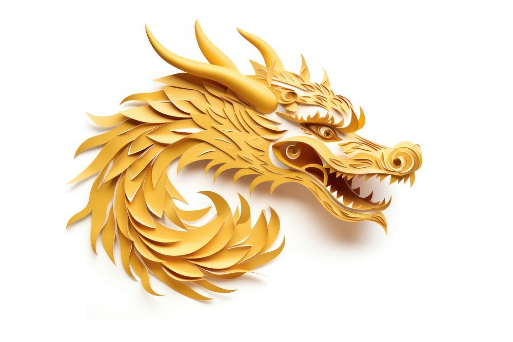 Drangon dragon gold white background. AI generated Image by rawpixel.