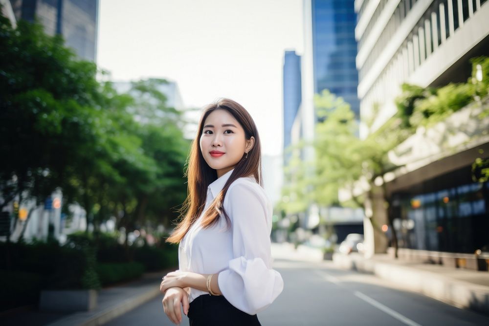 Thai business woman city outdoors portrait. AI generated Image by rawpixel.
