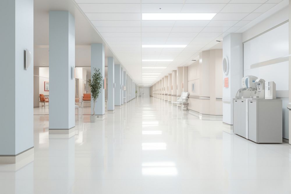 Hospital hallway architecture corridor building. AI generated Image by rawpixel.