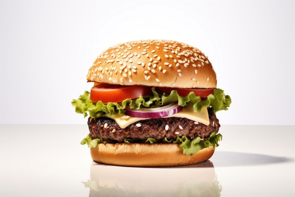 Tasty beef burger food cheese white background. AI generated Image by rawpixel.