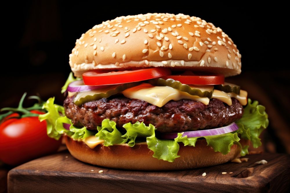 Tasty beef burger cheese food hamburger. AI generated Image by rawpixel.