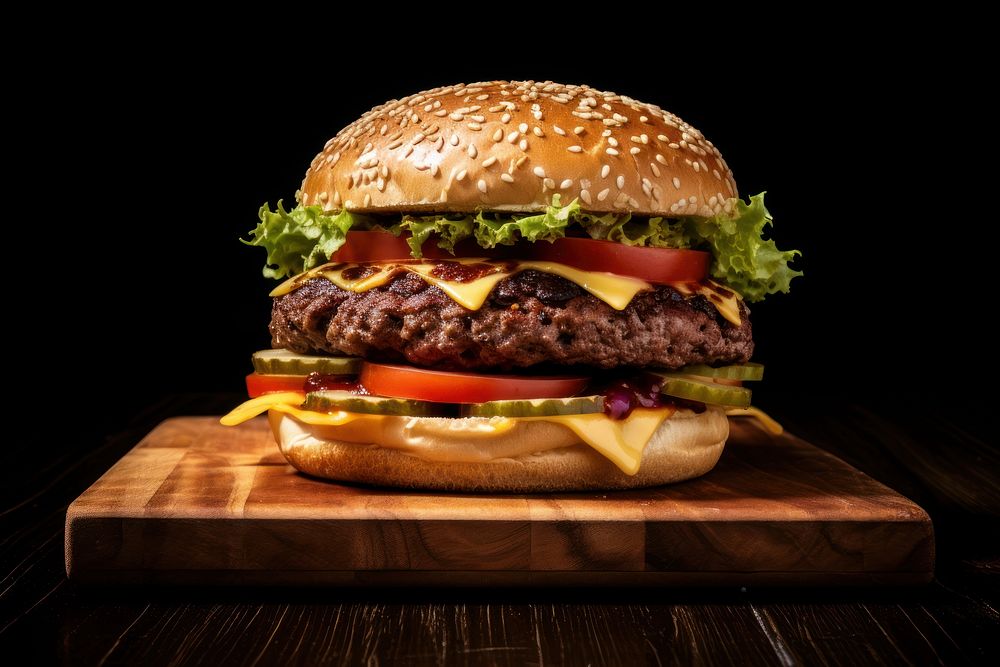 Tasty beef burger cheese table food. AI generated Image by rawpixel.