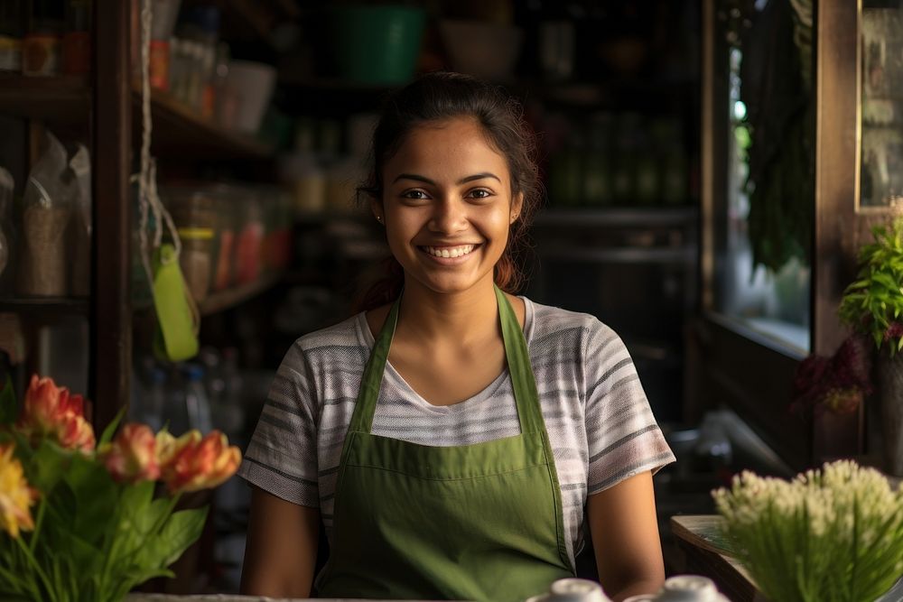 Women shopkeeper smiling apron entrepreneur. AI generated Image by rawpixel.