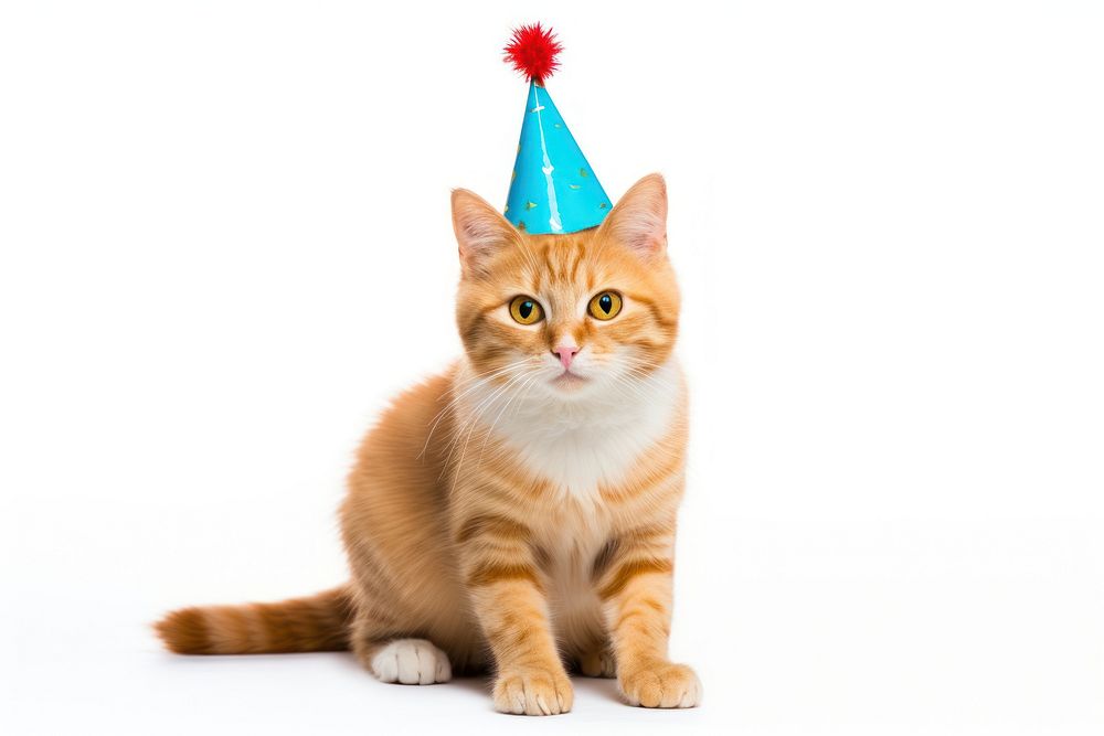 Cat party hat mammal animal. AI generated Image by rawpixel.