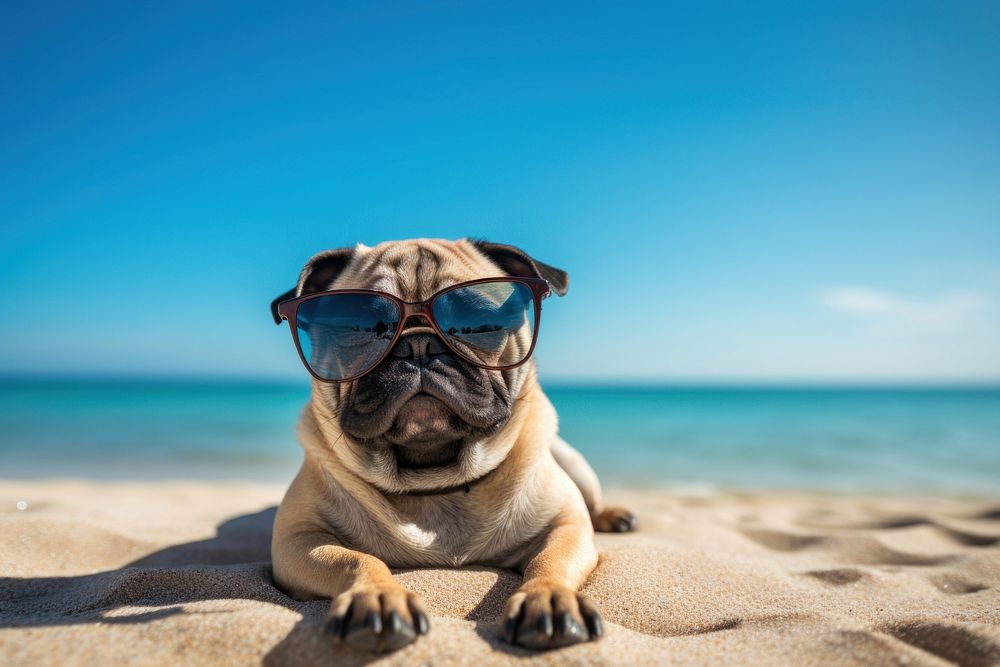 Sunglasses pug outdoors animal. AI generated Image by rawpixel.