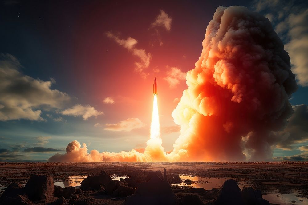 Rocket launch missile spaceplane spacecraft. AI generated Image by rawpixel.