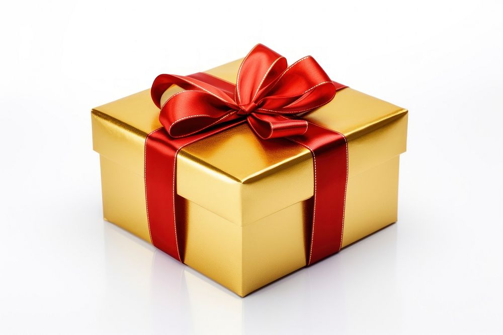 Golden gift box ribbon gold red. AI generated Image by rawpixel.