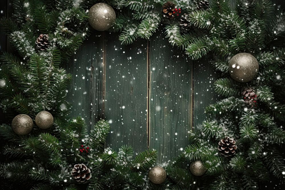 Christmas wreath backgrounds green snow. AI generated Image by rawpixel.
