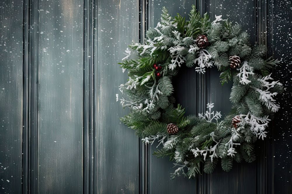 Christmas wreath snow wood celebration. AI generated Image by rawpixel.