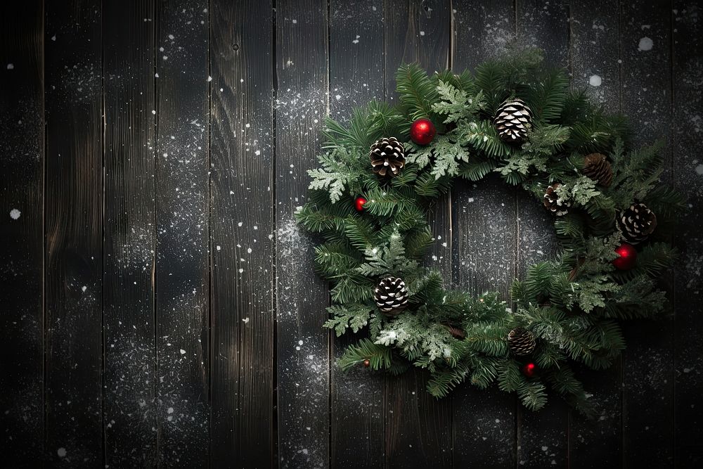 Christmas wreath backgrounds green wood. AI generated Image by rawpixel.