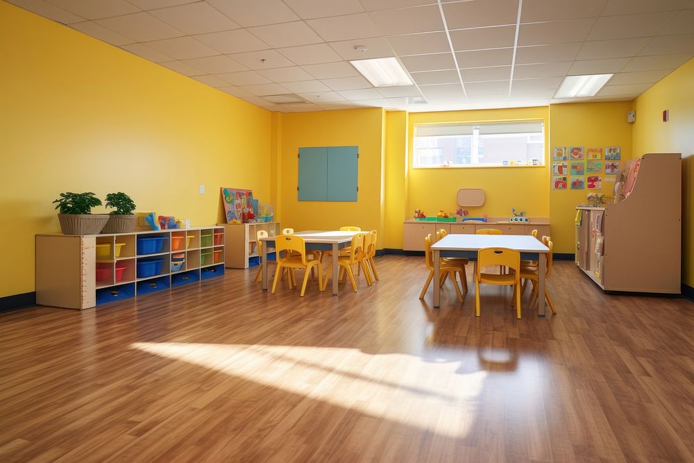 Daycare room architecture classroom furniture. AI generated Image by rawpixel.