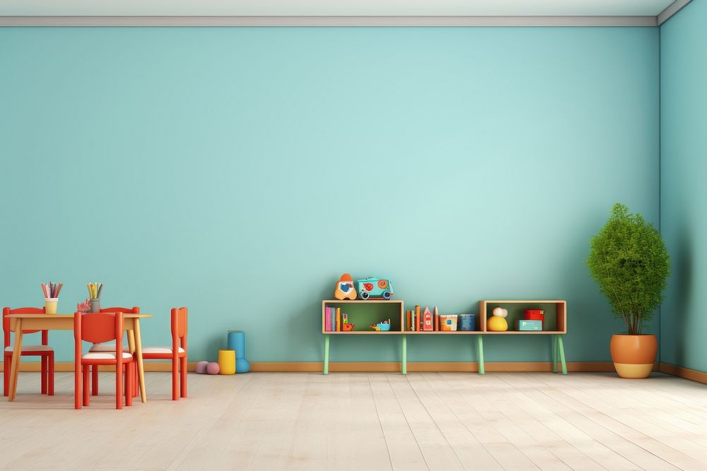 Daycare room architecture furniture flooring. AI generated Image by rawpixel.