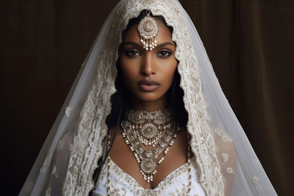 Black woman wedding dress necklace. AI generated Image by rawpixel.
