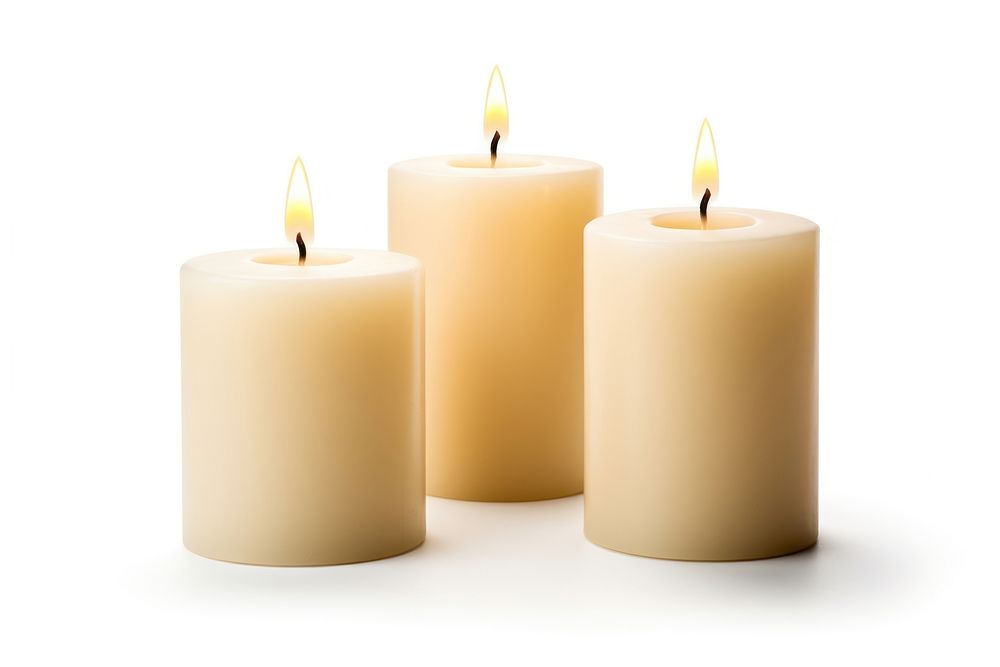 Three decoration candles white background spirituality illuminated. AI generated Image by rawpixel.