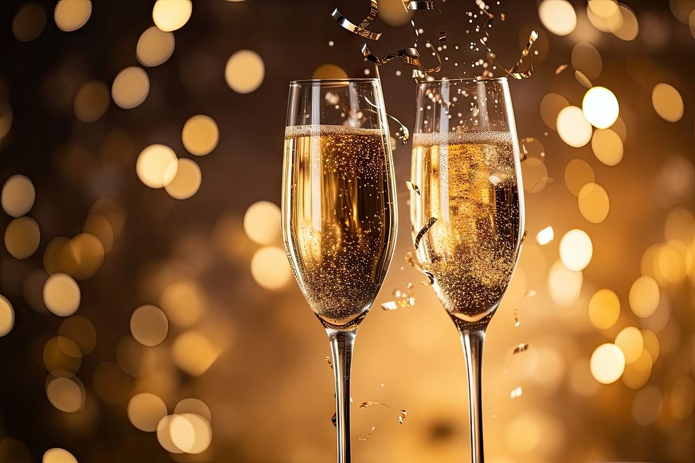 Champagne glasses confetti drink gold. AI generated Image by rawpixel.