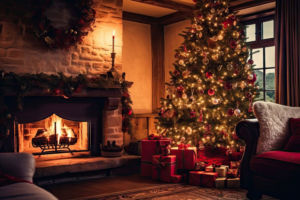 Fireplace christmas hearth cozy. AI generated Image by rawpixel.