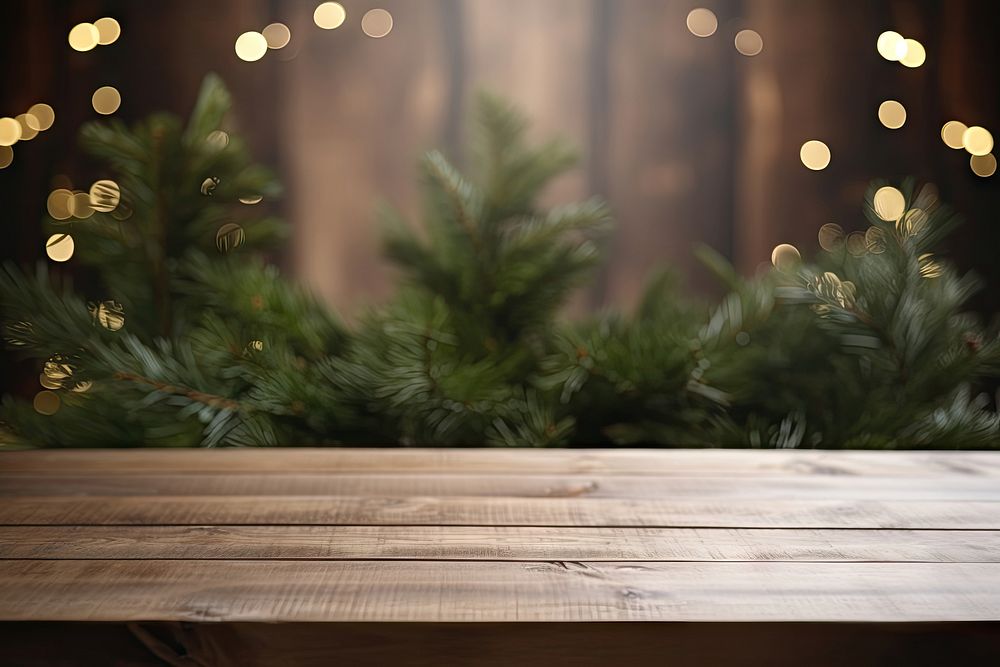 Wooden table christmas tree plant. AI generated Image by rawpixel.
