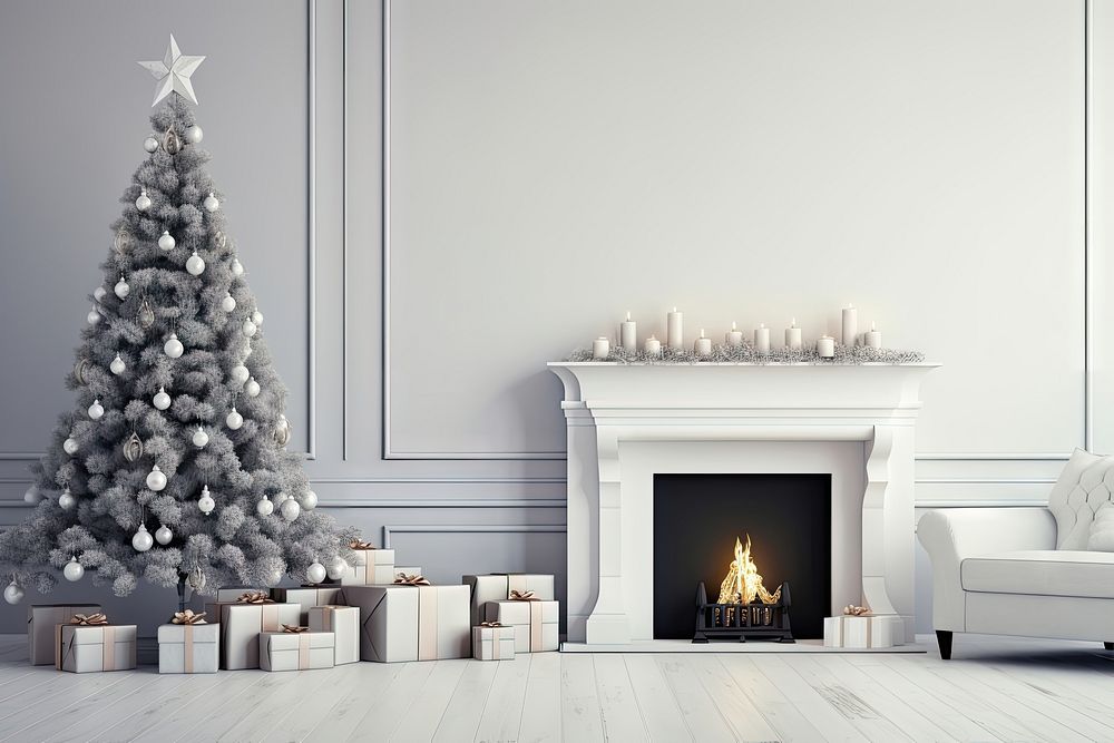 Fireplace christmas tree christmas tree. AI generated Image by rawpixel.