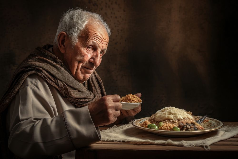 Arabian grandfather food eating adult. AI generated Image by rawpixel.