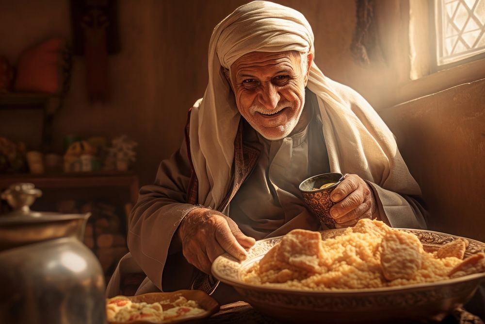 Arabian grandfather food freshness wrinkled. AI generated Image by rawpixel.