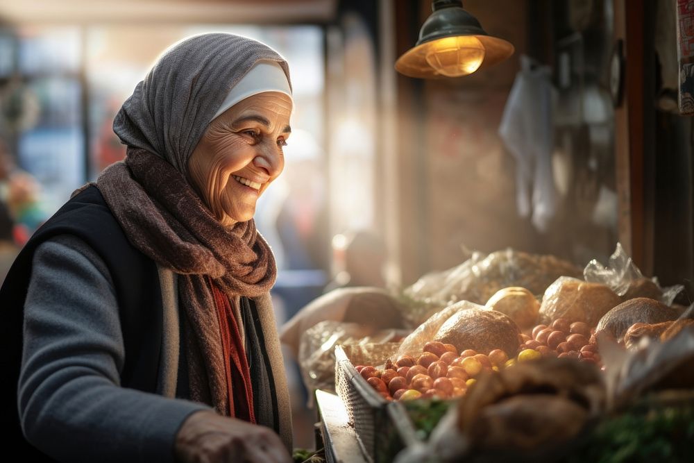 Middle eastern grandma buying store adult. AI generated Image by rawpixel.