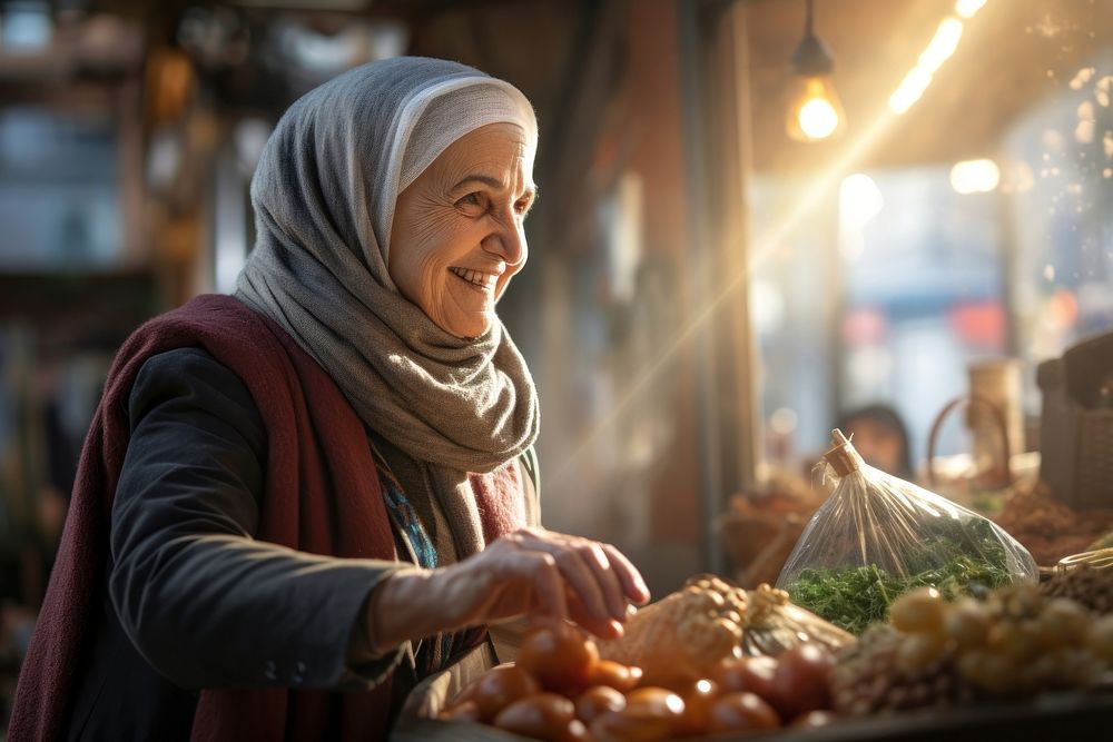 Middle eastern grandma food buying adult. AI generated Image by rawpixel.