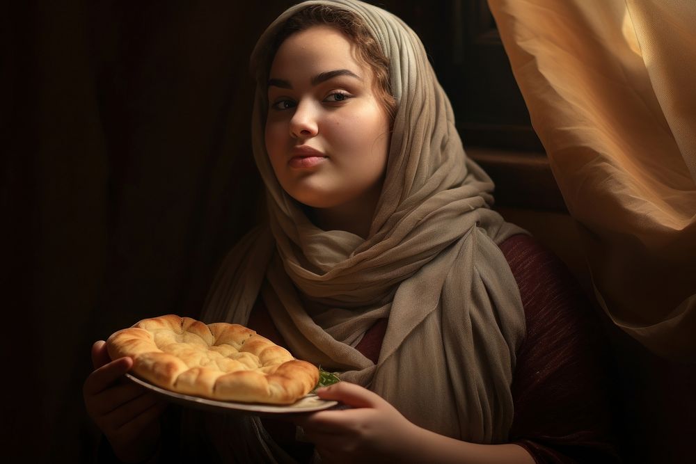 Middle eastern plump girl food portrait dessert. AI generated Image by rawpixel.