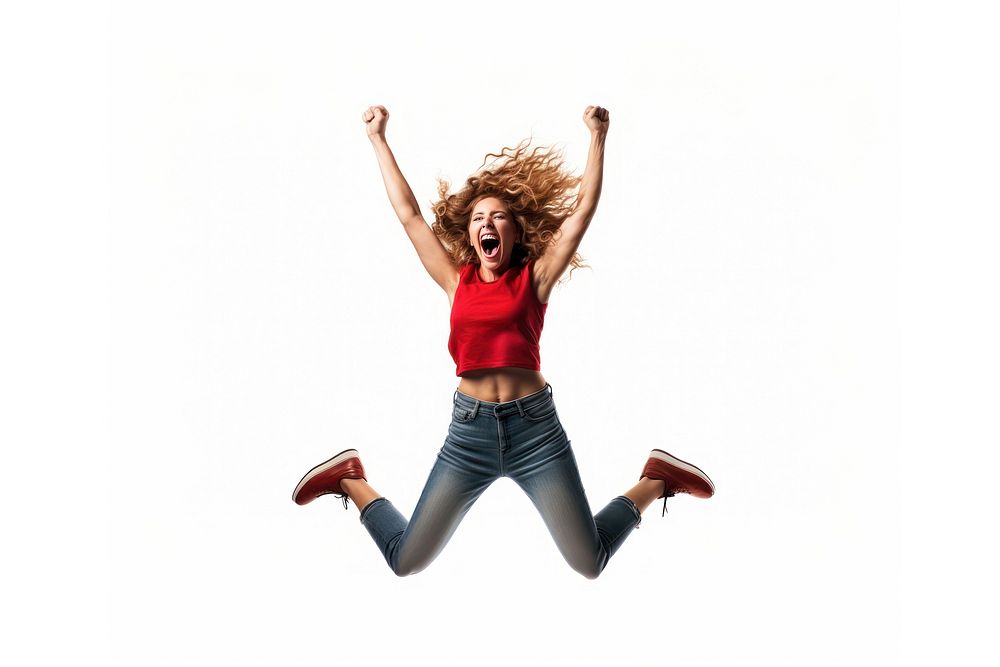 Shouting jumping adult woman. AI generated Image by rawpixel.