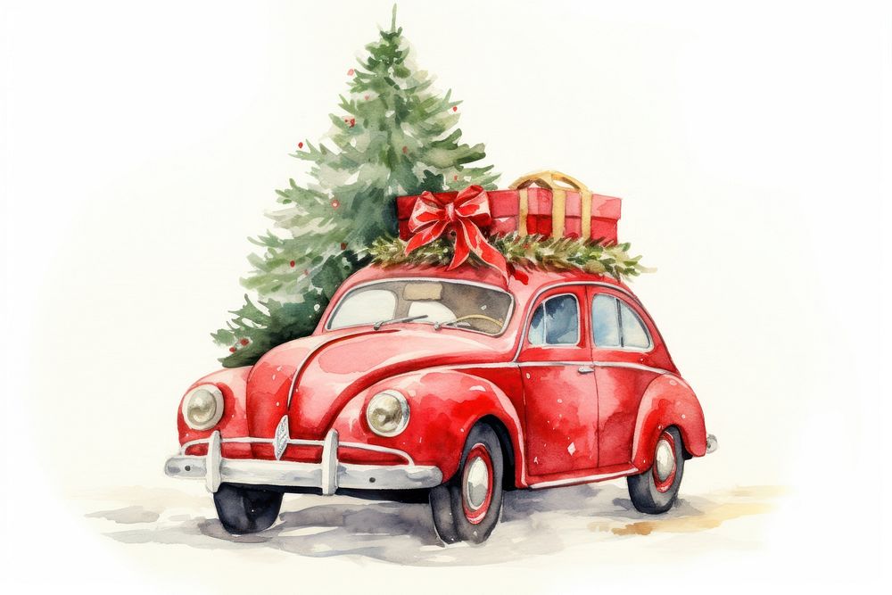 Retro car christmas tree vehicle. AI generated Image by rawpixel.