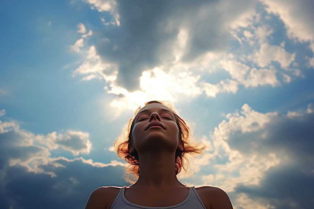 Woman adult sky contemplation. AI generated Image by rawpixel.