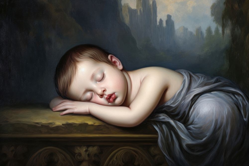 Toddler prince sleeping painting baby portrait. AI generated Image by rawpixel.