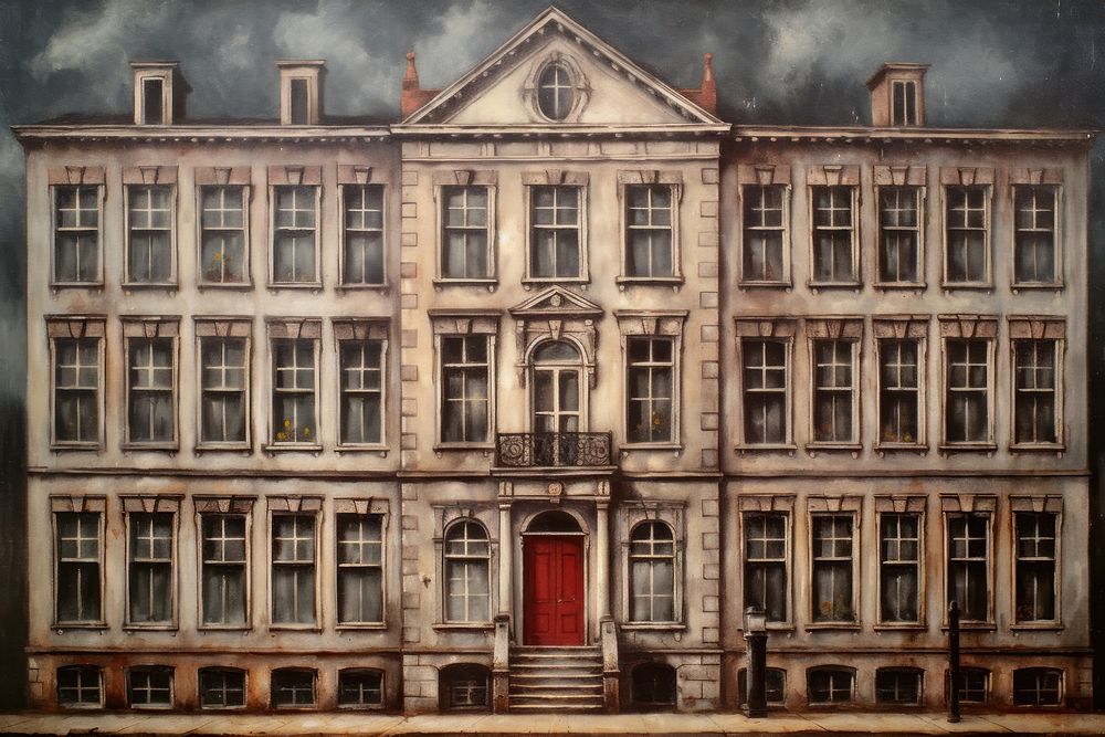 Gothic townhouse facade architecture building painting. AI generated Image by rawpixel.