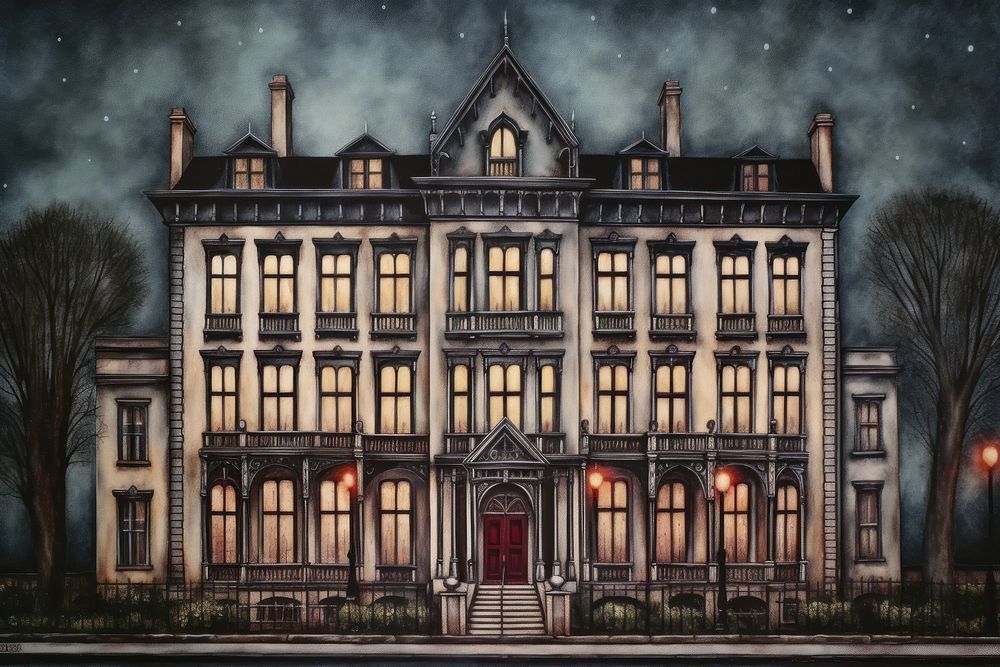 Gothic townhouse facade architecture building mansion. 